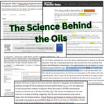 Collage of scientific articles with text overlay 'The Science Behind the Oils'. ZenPaw CoatRestore